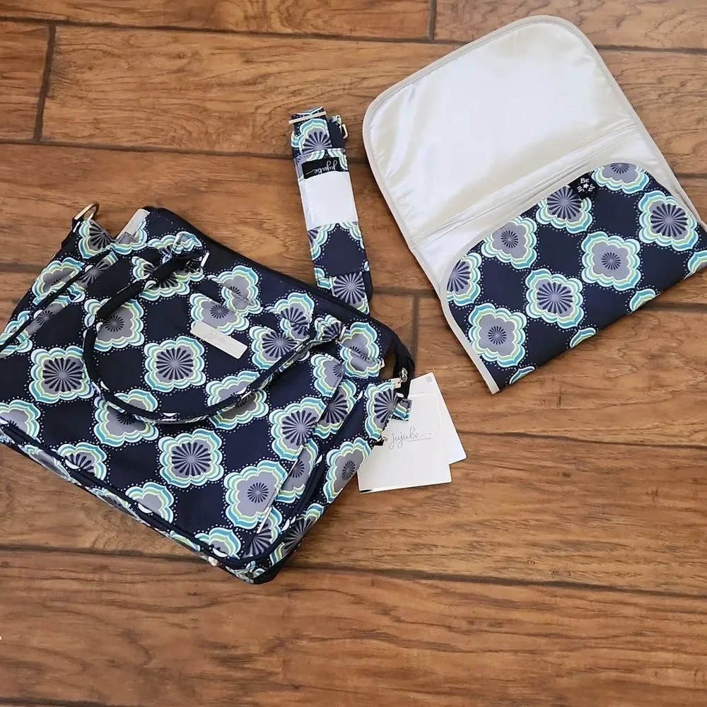 Ju-Ju-Be Blue and Gray Baby Bags with Geometric Design